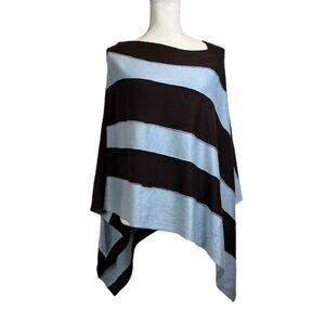 Soft Surroundings Silk Cashmere Women's Poncho Cape Brown Blue Striped One Size